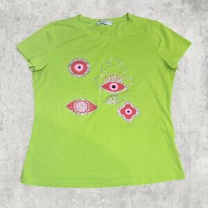 Green and red rhinestone eye